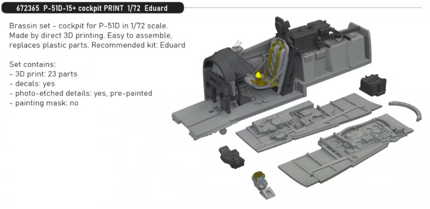 Maquette Eduard 672365 P-51D-15+ cockpit (impression Eduard, échelle 1/72)