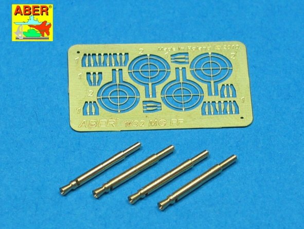 Aber A32008 Ensemble de 4 canons pour mitrailleuses d&amp;#39;avion allemandes Oerlikon MG FF de 20 mm avec viseurs (1/32)