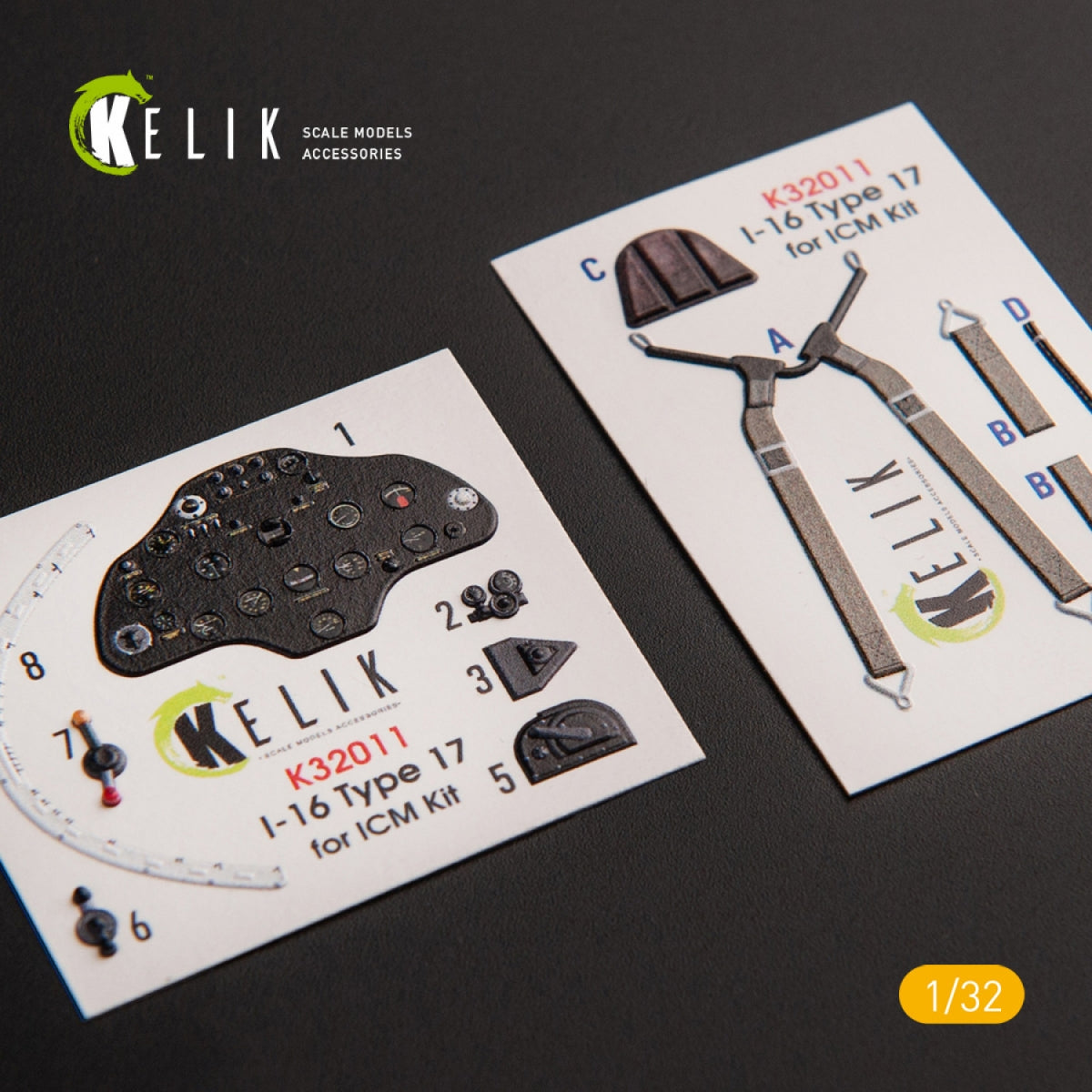 KELIK K32011 I-16 TYPE 17 - DÉCALCOMANIE 3D INTÉRIEURE POUR MAQUETTE ICM 1/32