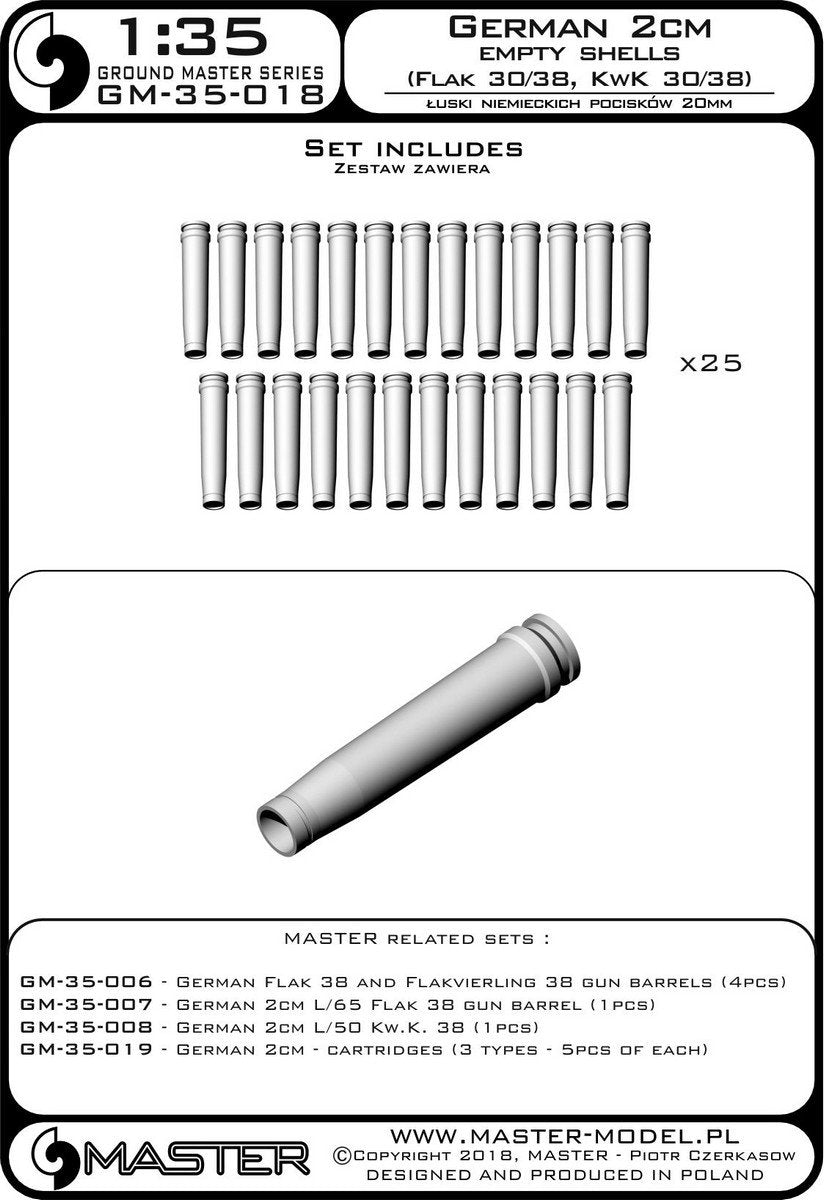 Master GM-35-018 Munitions allemandes de 2 cm (cal. 20x138B) pour canons Flak 30/38, KwK 30/38 - obus (25 pièces) (1/35) – image 3