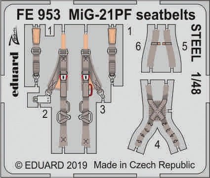 Ceintures de sécurité Eduard FE953 MiG-21PF en acier, échelle 1/48, Eduard