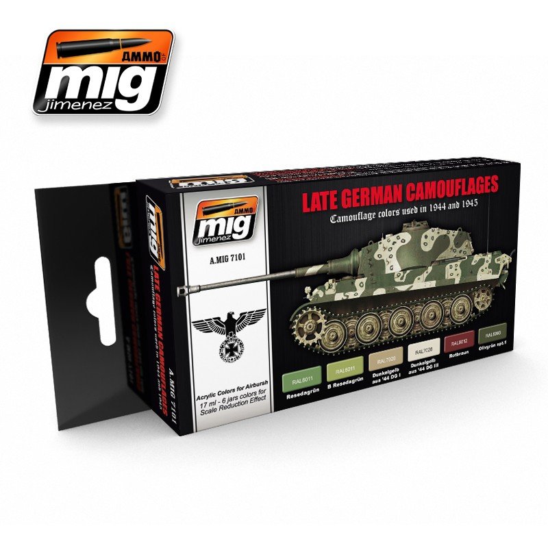 Munitions Mig 7101, couleurs allemandes de fin de guerre, lot de 6 x 17 ml
