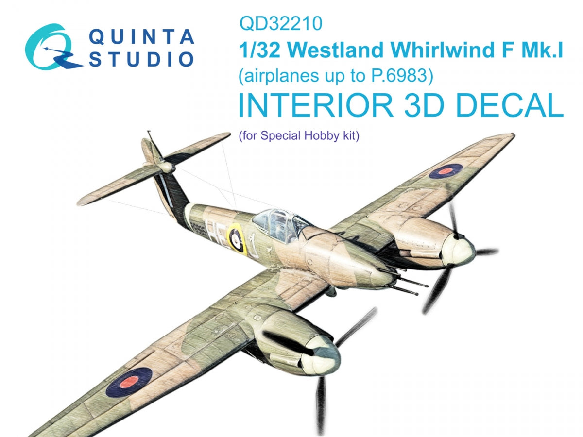 Intérieur imprimé en 3D et coloré sur papier décalcomanie Quinta Studio QD32210 Westland Whirlwind F Mk.I (Special Hobby) 1/32