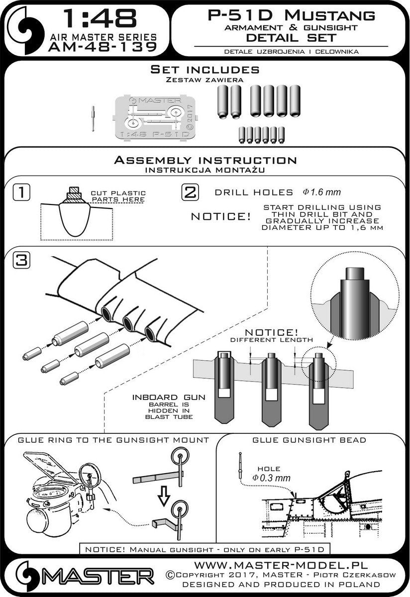 Ensemble de détails d&amp;#39;armement et de viseur Master AM-48-139 P-51D Mustang (1/48) – image 4