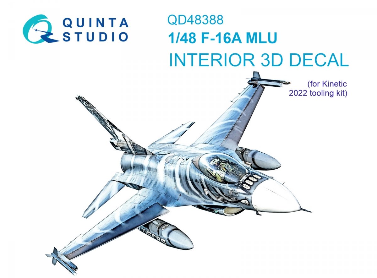Quinta Studio QD48388 F-16A MLU 3D-Printed &amp; colored Interior on decal paper (Kinetic) 1/48