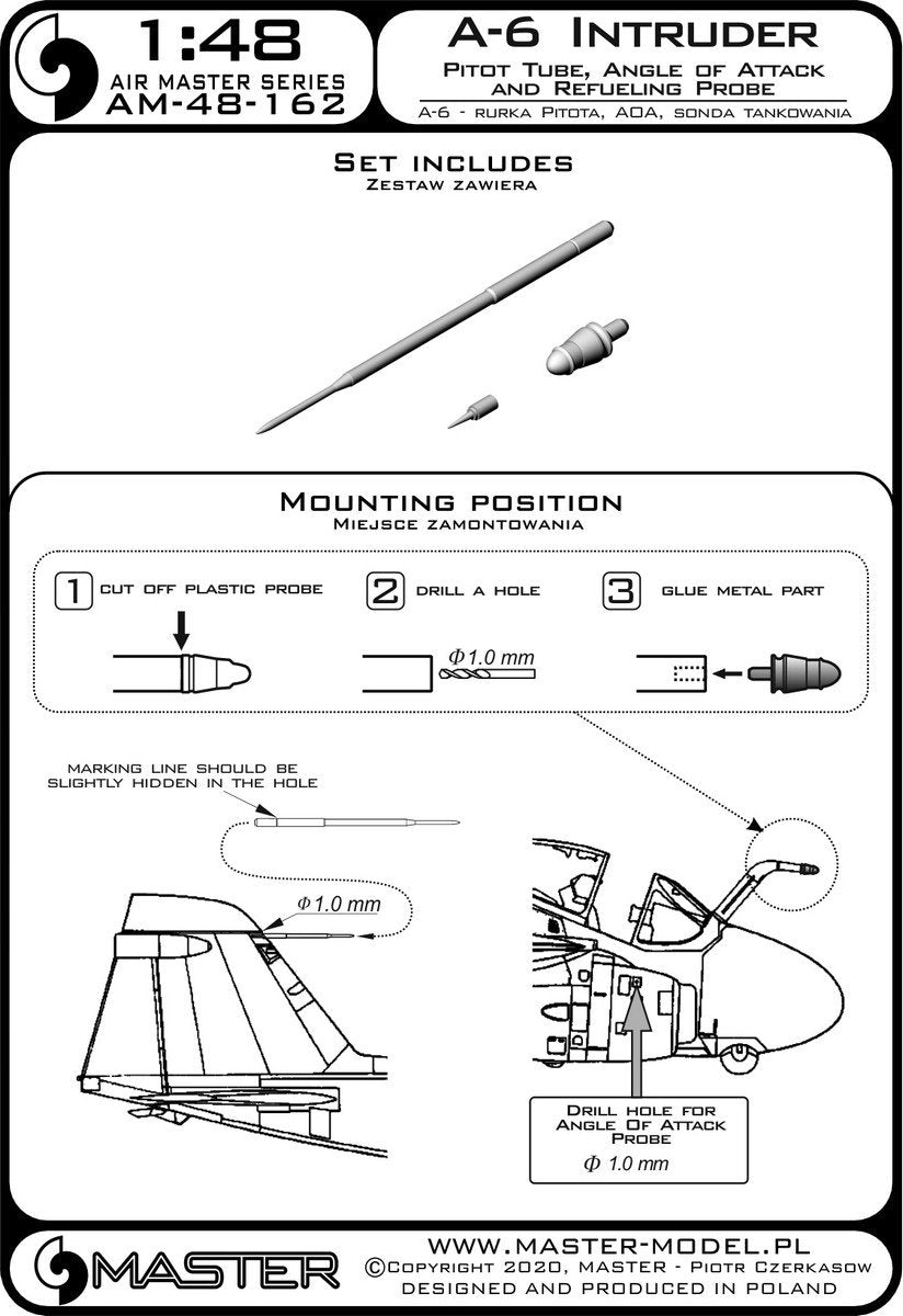 Maquette Master AM-48-162 A-6 Intruder - Tube Pitot, angle d&amp;#39;attaque et sonde de ravitaillement 1/48 – Bild 3