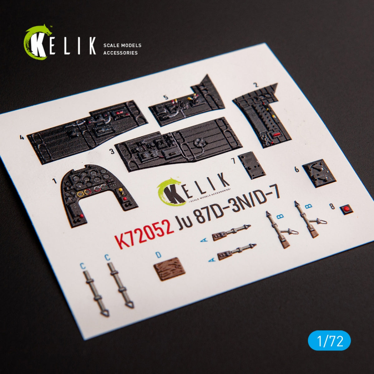 KELIK K72052 JUNKERS JU87D-3N/D-7 - DÉCALCOMANIES 3D INTÉRIEURES POUR MAQUETTE FUJIMI/HOBBY 2000 AU 1/72