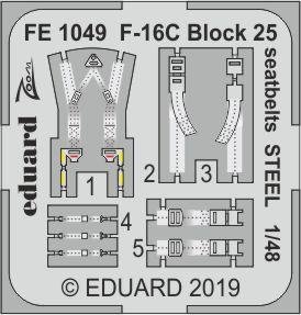 Ceintures de sécurité Eduard FE1049 F-16C Block 25 en acier, échelle 1/48, Tamiya