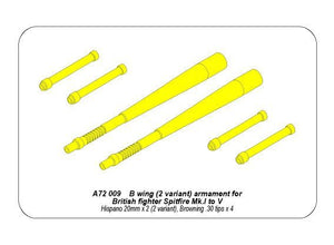Aber A72 009 B wing (2 variantes) armement pour chasseur britannique Spitfire Mk.I à V ; Hispano 20 mm x 2 (2 variantes) ; Browning .30 pointes x 4 (1/72) – immagine 4