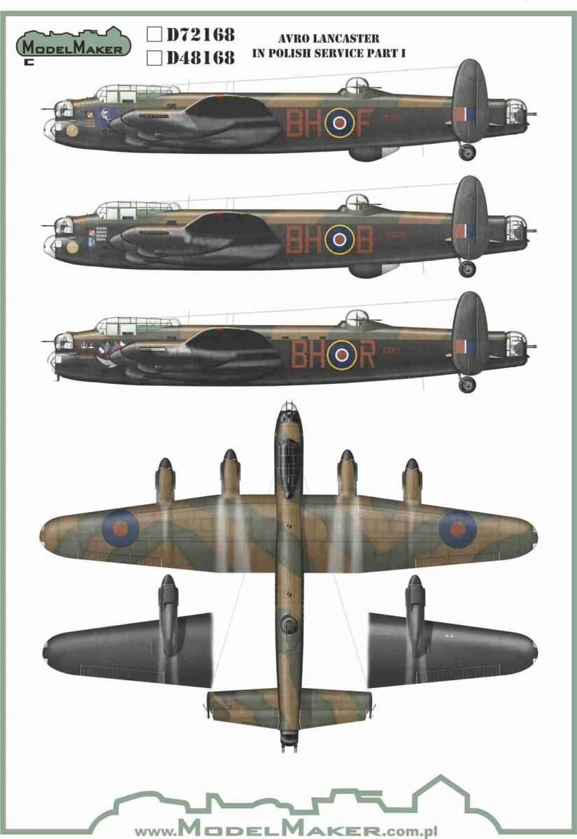 Décalcomanies ModelMaker MD48168 Avro Lancaster en service polonais, partie I, échelle 1/48 
