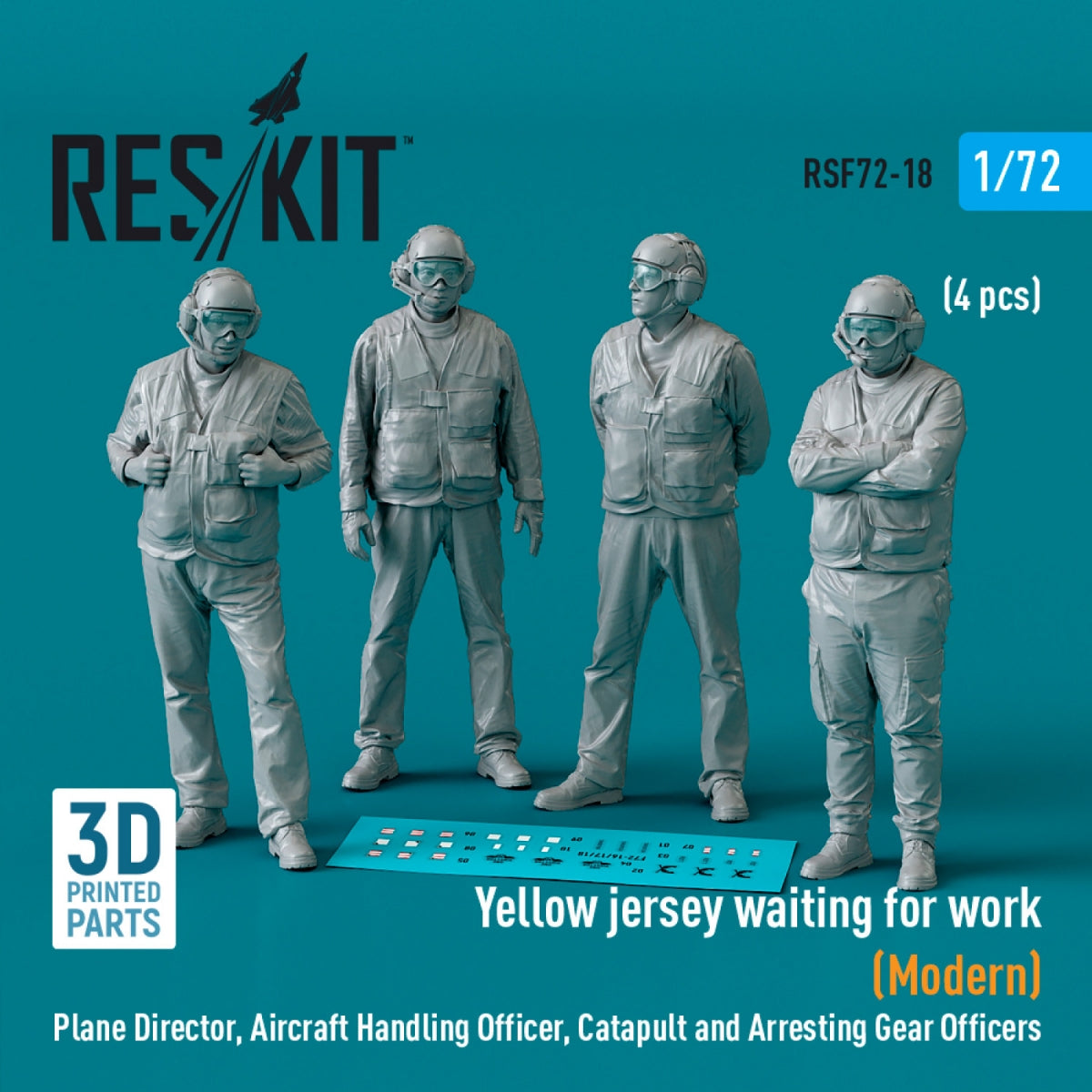 RESKIT RSF72-0018 Maillot jaune en attente de travail (Moderne) Directeur de vol, Officier de manutention des aéronefs, Officiers de catapulte et de dispositif d'arrêt (4 pièces) (Impression 3D) 1/72