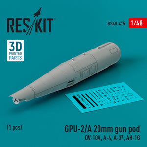 RESKIT RS48-0475 GPU-2/A Nacelle de canon de 20 mm (1 pièce) (Imprimé en 3D) 1/48