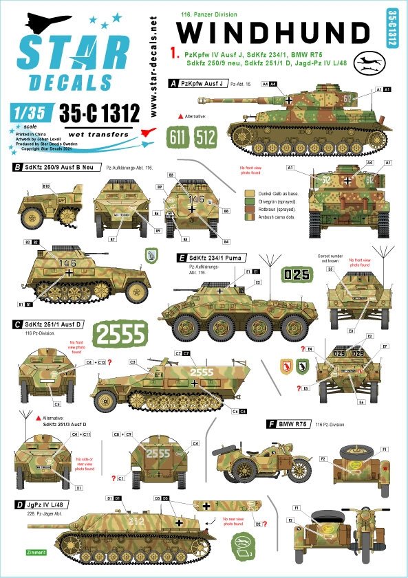 Star Decals 35-C1312 Windhund n° 1 1/35 