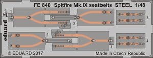 Ceintures de sécurité Eduard FE840 Spitfire Mk. IX, acier, échelle 1/48