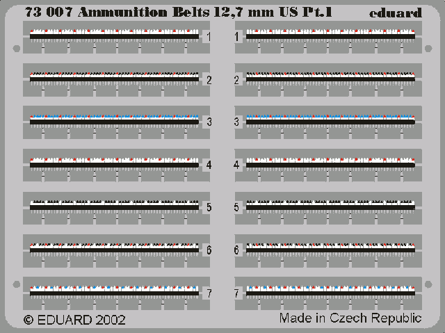 Bandes de munitions Eduard 73007, calibre US 0,50, échelle 1/72