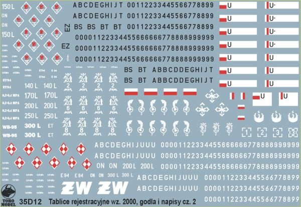 ToRo Modèle 35D12 - Véhicules de l'armée polonaise, numéros d'immatriculation modèle 2000, insignes d'unité et pochoirs, vol. 2, échelle 1/35