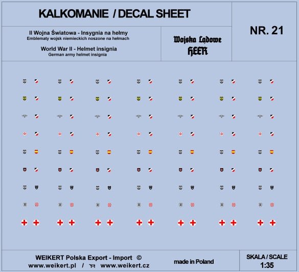 Weikert Decals DEC221 Emblèmes de casques allemands - HEER - vol. 21 1/35