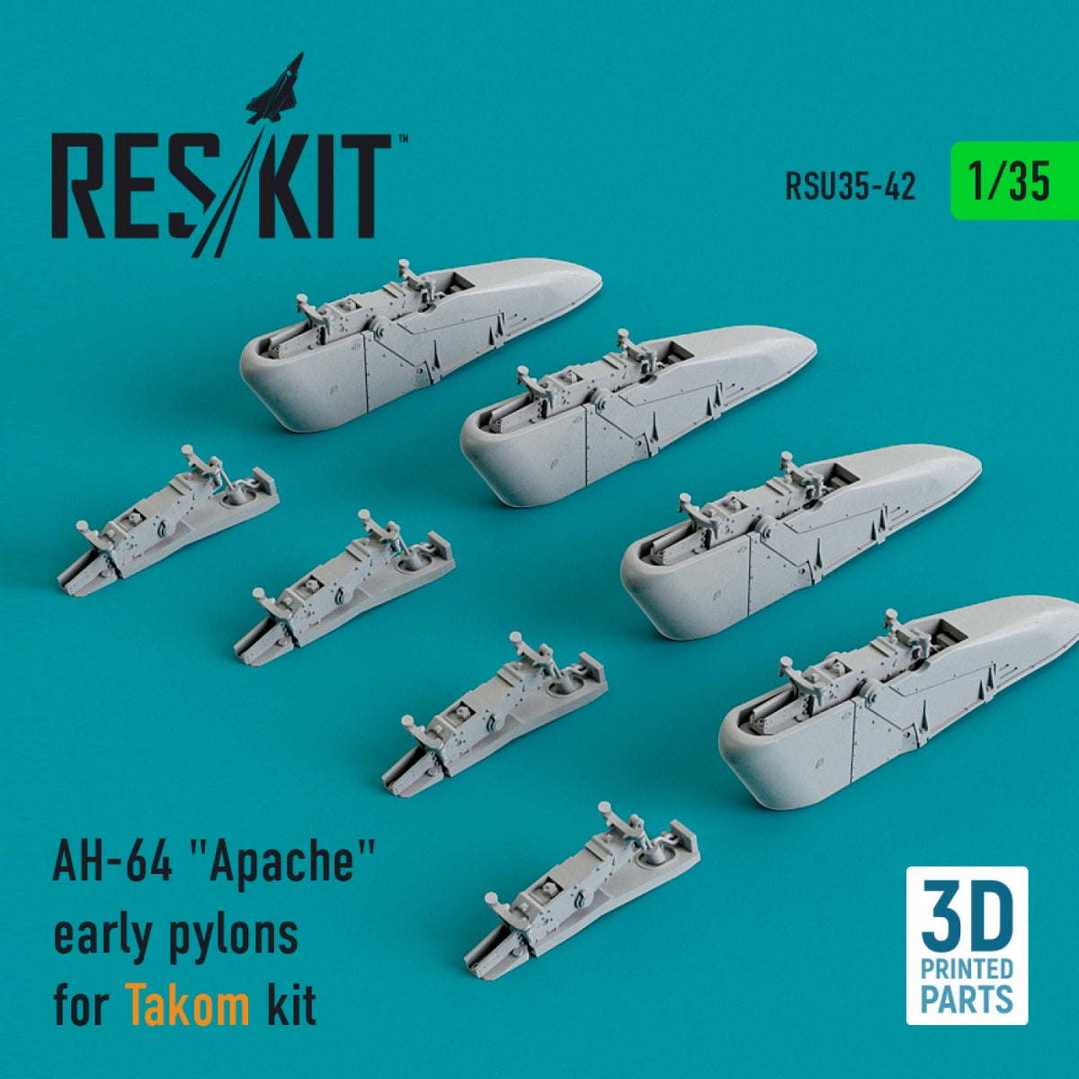 RESKIT RSU35-0042 AH-64 « APACHE » PYLÔNES INITIAUX POUR MAQUETTE TAKOM (IMPRIMÉS EN 3D) 1/35
