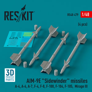 Missiles AIM-9E « Sidewinder » RESKIT RS48-0479 (4 pièces) (Impression 3D) 1/48