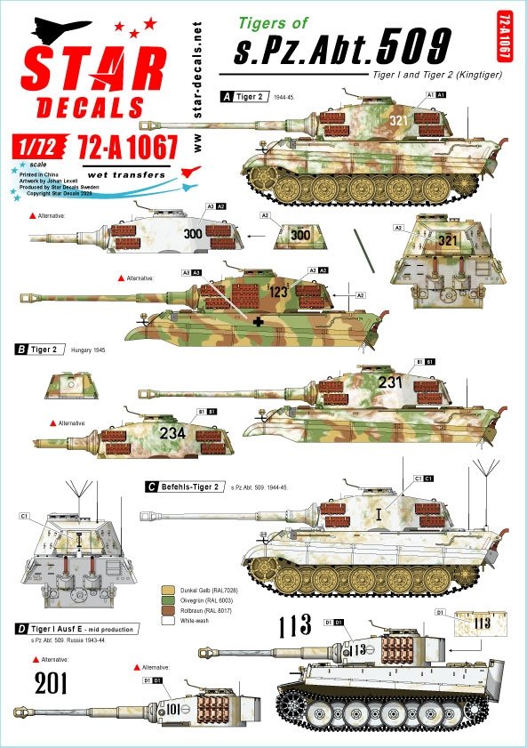 Star Decals 72-A1067 Tigres du sPzAbt 508. Échelle 1/72