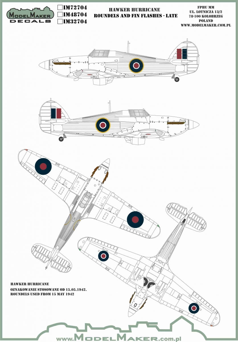 Décalcomanies ModelMaker IM48704 COQUELLES ET FLASHES D'AILERON HAWKER HURRICANE - FIN 1/48 