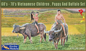 Gecko Models 35GM0109 Enfants vietnamiens des années 60-70, chiot et buffle 1/35