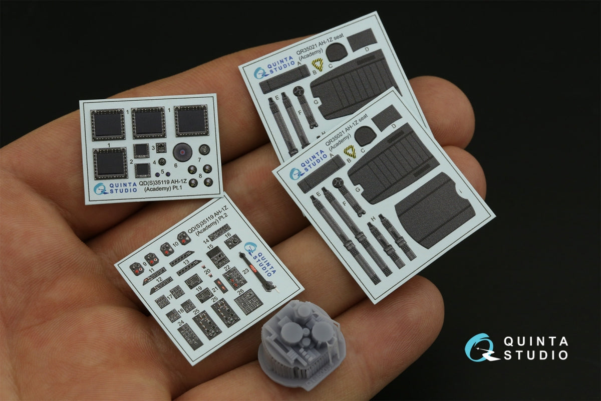 Intérieur coloré imprimé en 3D sur papier décalcomanie (Academy) pour Quinta Studio QD+35119 AH-1Z (avec pièces en résine imprimées en 3D) à l&amp;#39;échelle 1/35 – image 4