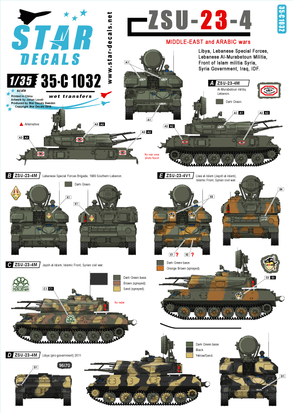 Star Decals 35-C1032 ZSU-23-4 GUERRES DU MOYEN-ORIENT ET ARABES 1/35