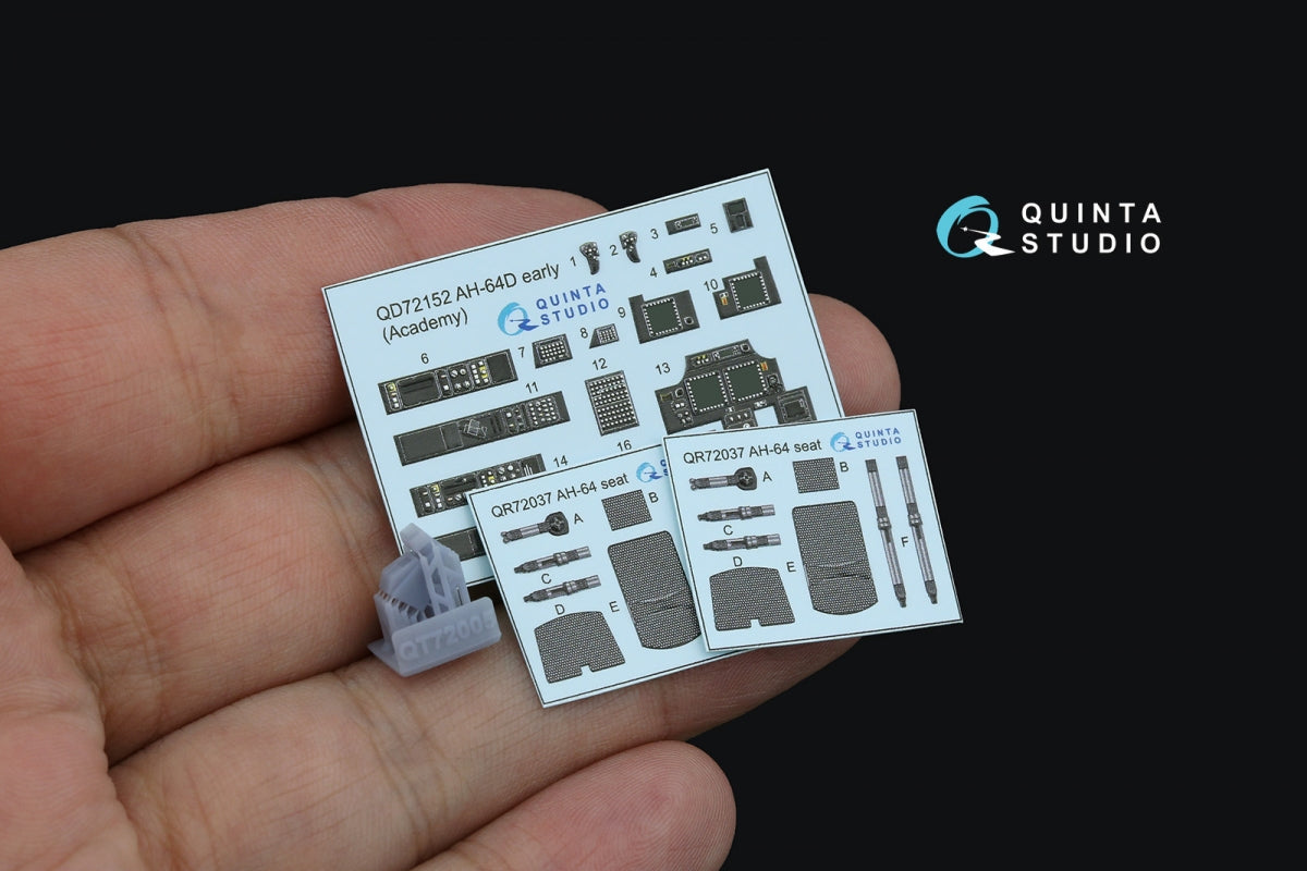 Quinta Studio QD+72152 AH-64D, intérieur coloré imprimé en 3D sur papier décalcomanie (Academy) (avec pièce en résine imprimée en 3D), échelle 1/72 – image 3