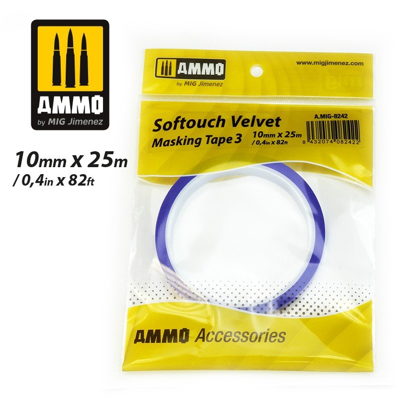 AMMO de Mig Jimenez 8242 SOFTOUCH VELVET MASKING TAPE 3 (10mm X 25M)
