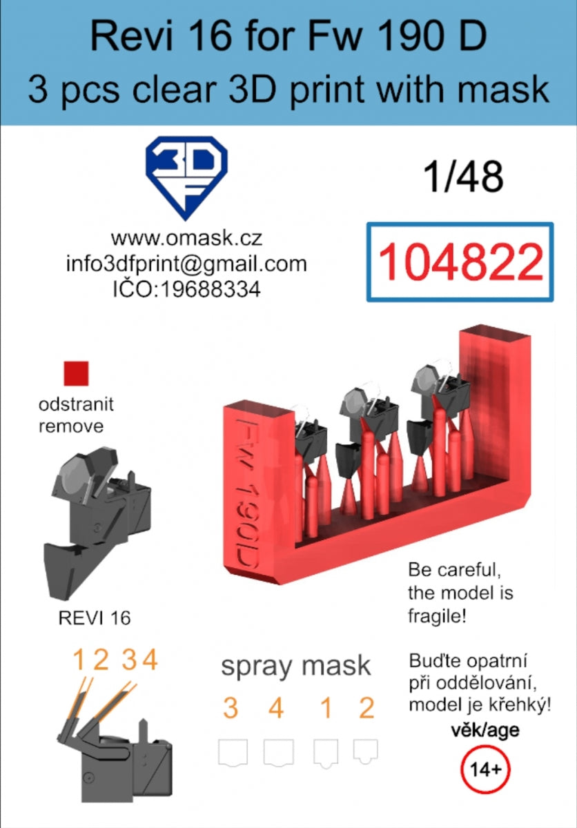 Masque Omask 104822 Revi 16 pour Fw 190 D, impression 3D transparente (3 pièces), échelle 1/48 – immagine 2