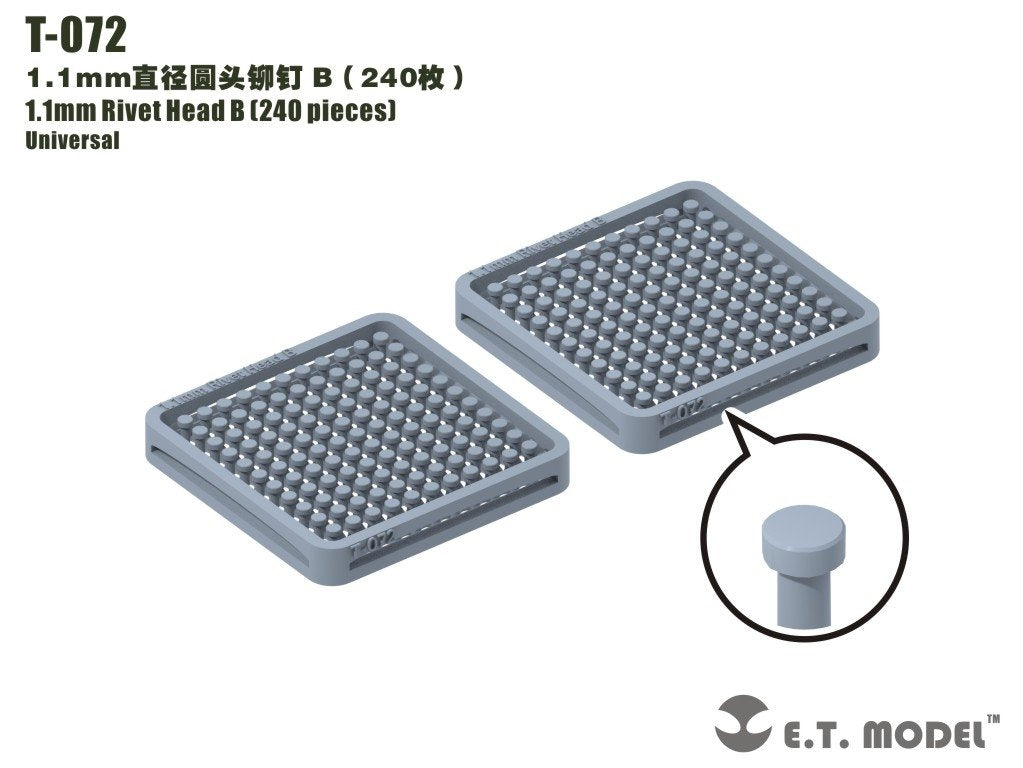 Rivets à tête B, modèle T-072 de 1,1 mm (240 pièces)