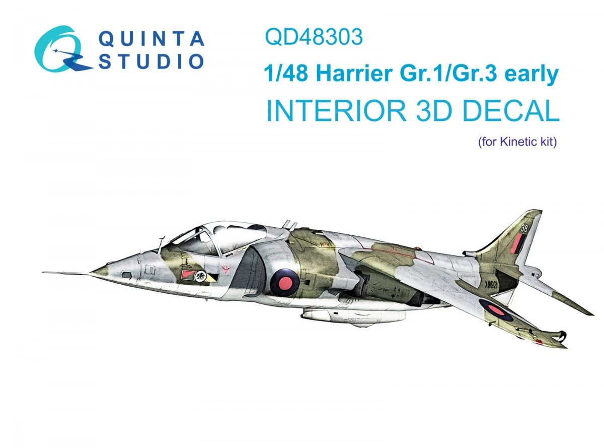 Quinta Studio QD48303 Harrier Gr.1/Gr.3 Early Intérieur imprimé en 3D et coloré sur papier décalcomanie (Kinetic) 1/48
