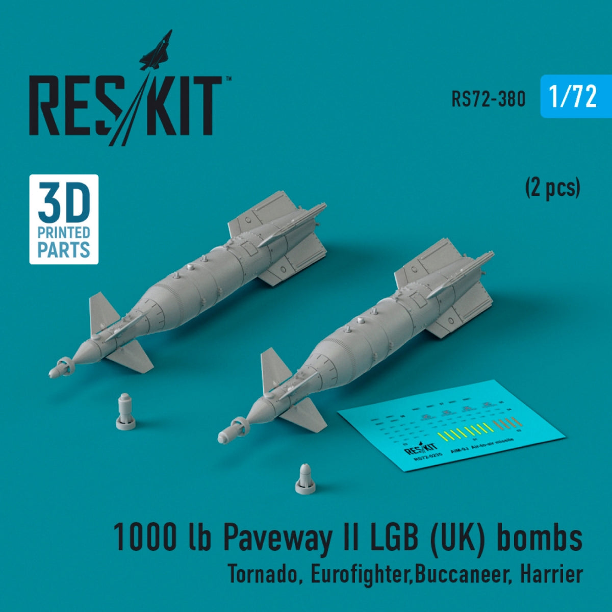 RESKIT RS72-0380 Bombes Paveway II LGB (Royaume-Uni) de 1000 lb (2 pièces) (Impression 3D) 1/72