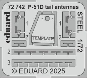 Antennes de queue Eduard 72742 P-51D, acier, échelle 1/72