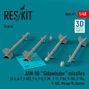 Missiles AIM-9B « Sidewinder » RESKIT RS48-0477 (4 pièces) (Impression 3D) 1/48
