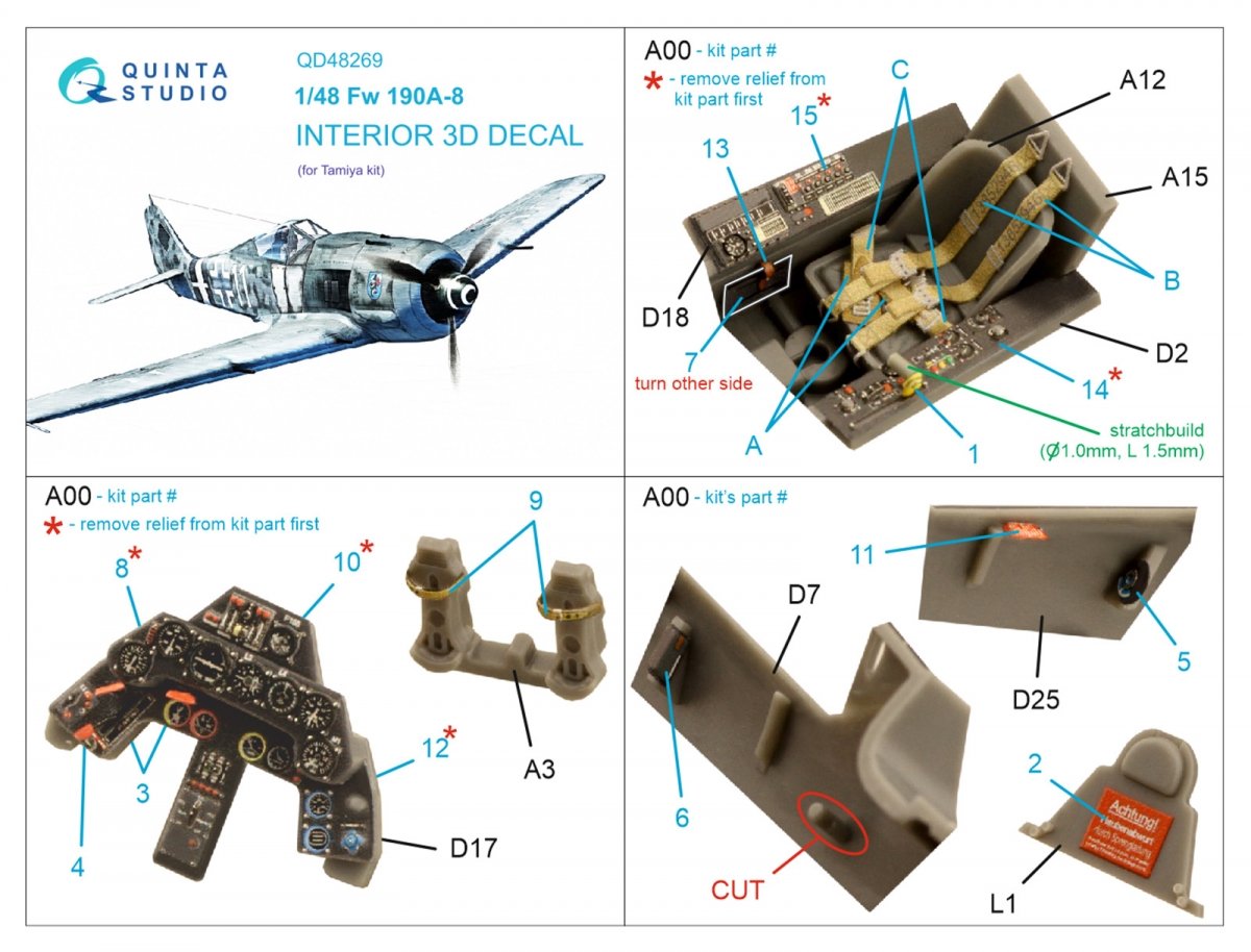 Intérieur imprimé en 3D et coloré sur papier décalcomanie Quinta Studio QD48269 Fw 190A-8 (Tamiya) 1/48 – image 5