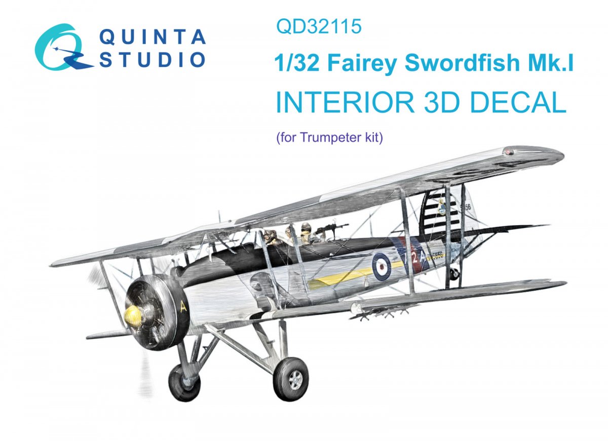 Intérieur imprimé en 3D et coloré sur papier décalcomanie Quinta Studio QD32115 Fairey Swordfish Mk.I (Trumpeter) 1/32 