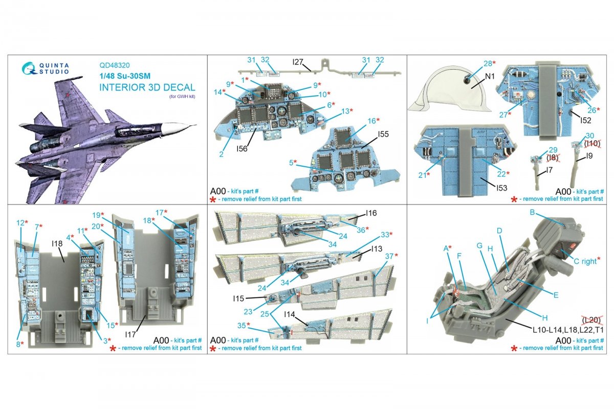 Intérieur imprimé en 3D et coloré sur papier décalcomanie Quinta Studio QD48320 Su-30SM (GWH) 1/48 – immagine 2