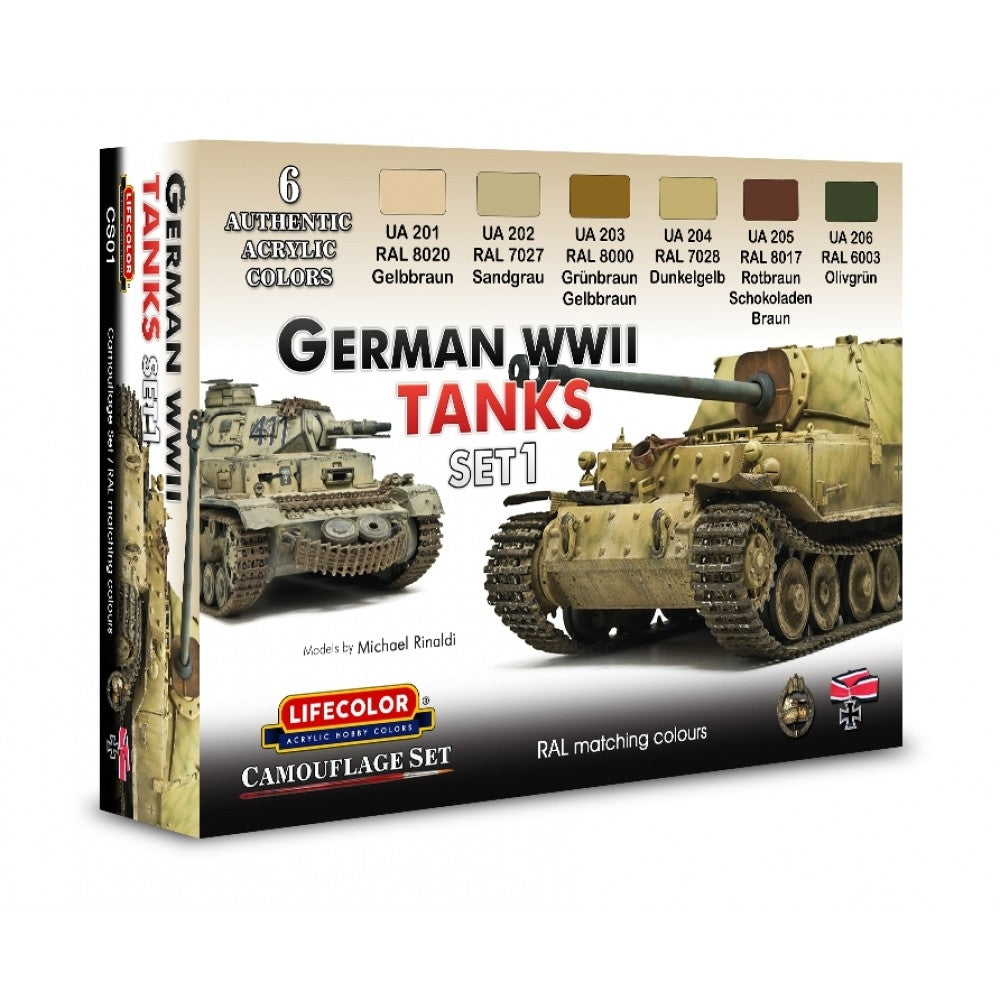 Coffret de peinture acrylique Lifecolor CS01 « Chars allemands de la Seconde Guerre mondiale » (6 x 22 ml)