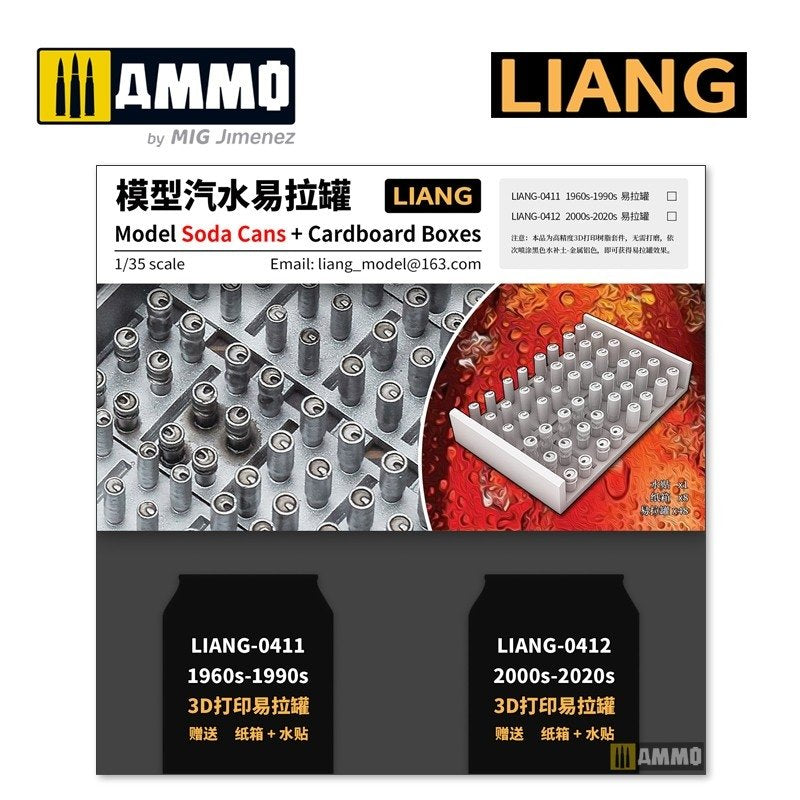 Liang 0411 Modèle imprimé en 3D de canettes de soda et boîtes en carton, années 1960-1990, échelle 1/35 – image 2
