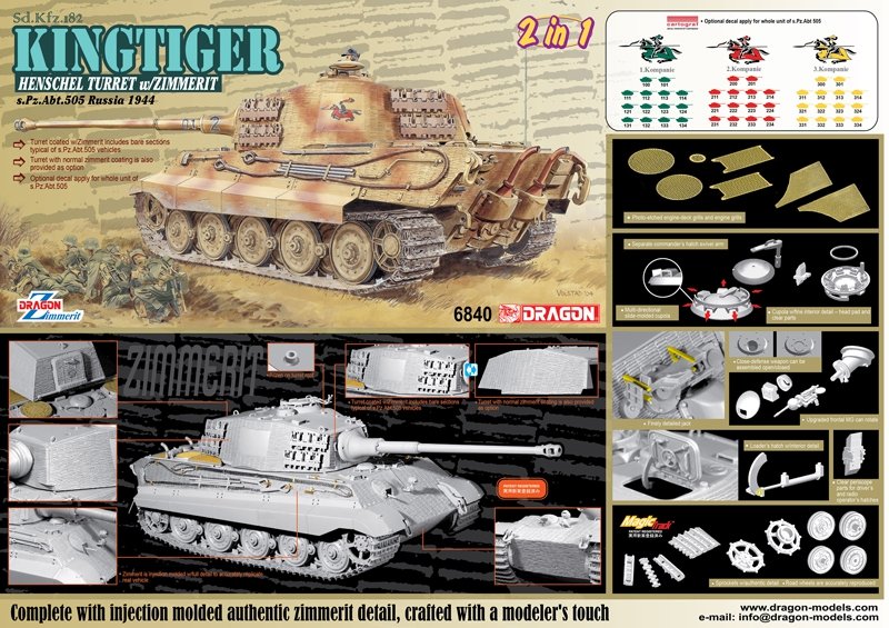 Dragon 6840 Sd.Kfz.182 Kingtiger Henschel Production avec Zimmerit s.Pz.Abt.505 Russie 1944 1/35 – image 4