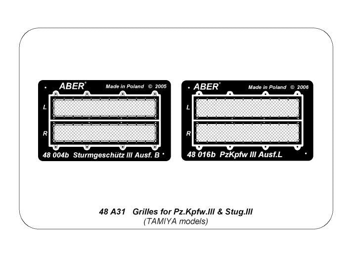 Aber 48A31 Grilles pour Pz.Kpfw. III et Stug III Compatibles avec les modèles Tamiya : 32540 ; 32524 ; 32525 ; 32543 ; 1/48 – imagen 4