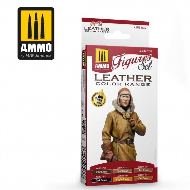 AMMO de Mig Jimenez 7036, coffret de figurines en cuir 6x17ml