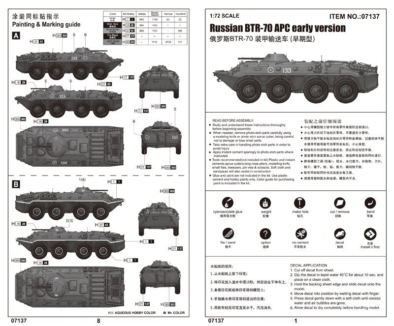 Trumpeter 07137 BTR-70 APC russe, version initiale, échelle 1/72 – image 2