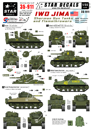 Star Decals 35-911 Chars Sherman à canon et lance-flammes d&amp;#39;Iwo Jima 1/35