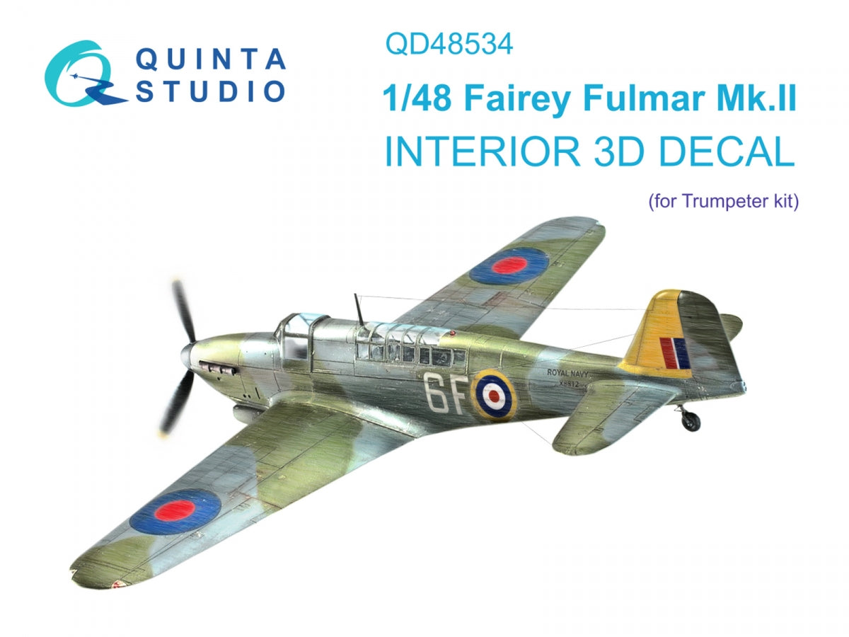 Quinta Studio QD48534 Fairey Fulmar Mk.II 3D-Printed &amp; colored Interior on decal paper (Trumpeter) 1/48