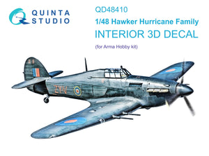 Intérieur imprimé en 3D et coloré sur papier décalcomanie Quinta Studio QD48410 pour la famille Hurricane (Arma Hobby) à l&amp;#39;échelle 1/48