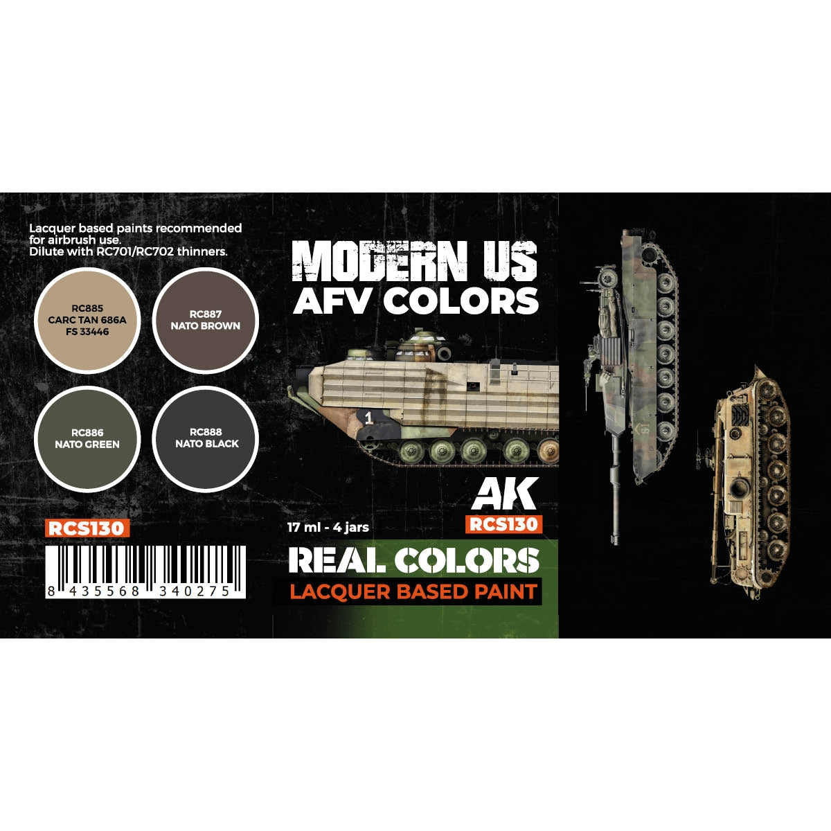 AK Interactive RCS130 Couleurs modernes des véhicules blindés de l&amp;#39;armée américaine 4x17ml – immagine 2
