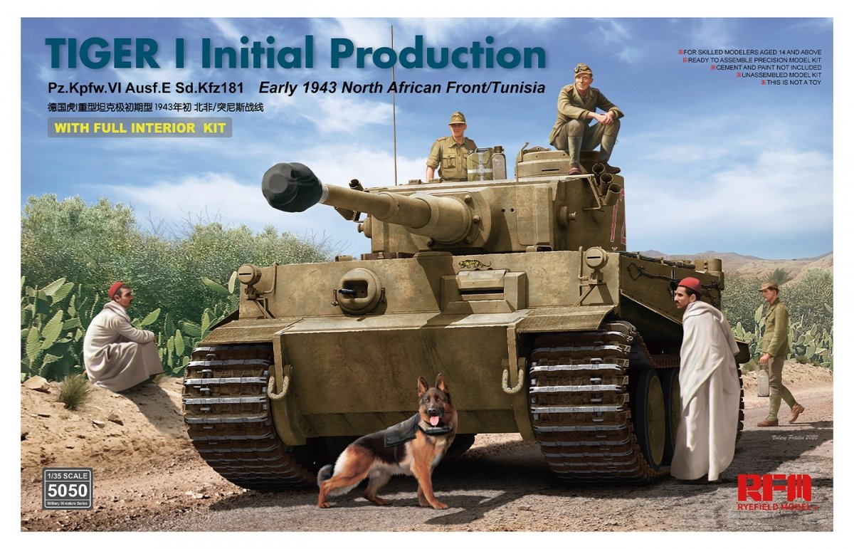 Maquette Rye Field 5050 TIGER I Production initiale (Pz.Kpfw.VI Ausf.E Sd.Kfz181 Début 1943 Front nord-africain/Tunisie) 1/35